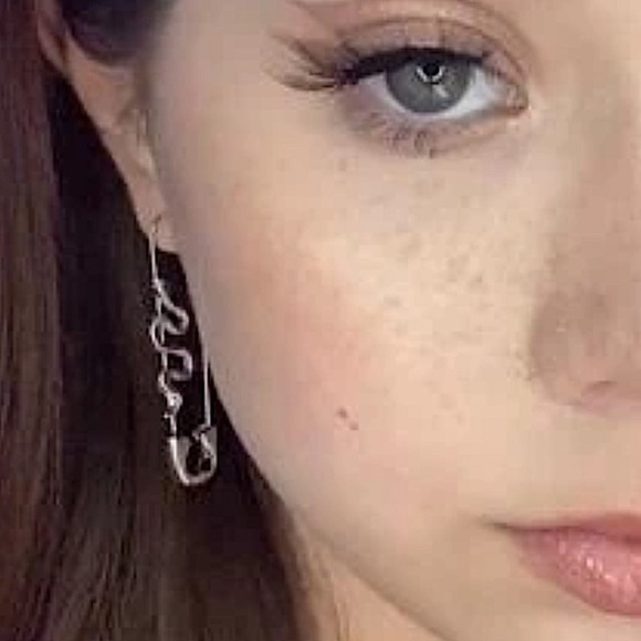 Gold Safety Pin Snake Earrings - Picture 9 of 10